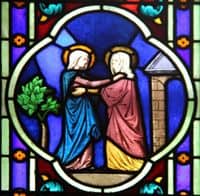 Stain Glass Window Image of Mary meeting Elizabeth