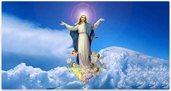Image of Mary being raised into the clouds