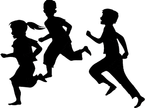 Silhouette of children running.