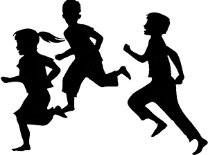 Silhouette of children running. 