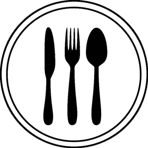 Sketch of knife, fork and spoon.