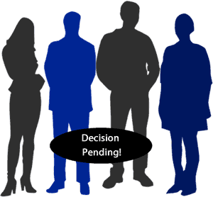 Silhouette of a group of people with quote "Decision Pending"