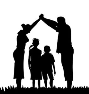 Silhouette of parents and two children