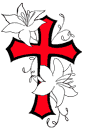 Cross surrounded by lilies