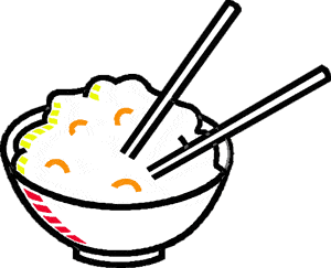 Sketch of bowl of food with chopsticks.