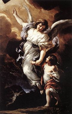 Image of Guardian Angel accompanying a children.