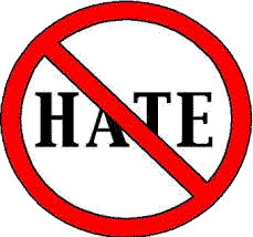 A No-sign with the word Hate