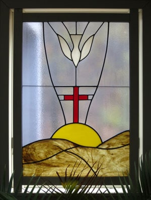 Stain-glass window image of Holy Spirit