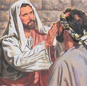 Jesus pastes blind man's eyes