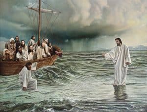 Sketch of Jesus walking on water towards Apostles boat