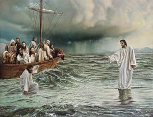 Sketch of Jesus walking on water towards Apostles boat