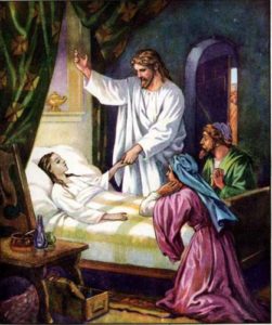 Jesus at Jairus' daughters bedside