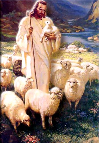 Sketch of Jesus surrounded by sheep