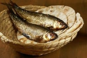 Small basket of fish and bread