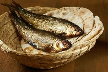 Small basket of fish and bread