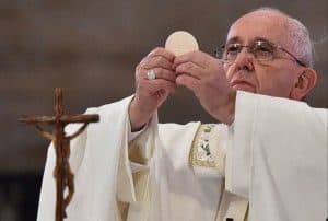 Pope Francis celebrating the Holy Eucharist.