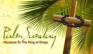 Palm Sunday composite picture: Palms, Cross and Crown of Thorns