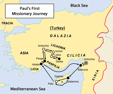 journey paul barnabas missionary map acts pauls visited places prayers daily journeys syria summary barnabus antioch