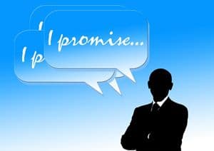 Silhouette of man and speech bubble saying "I Promise"