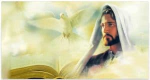 Composite image of Jesus, Dove and Bible