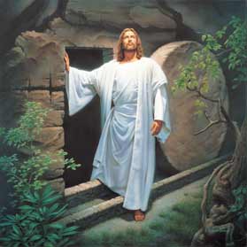 Image showing Jesus in brilliant white standing outside his tomb