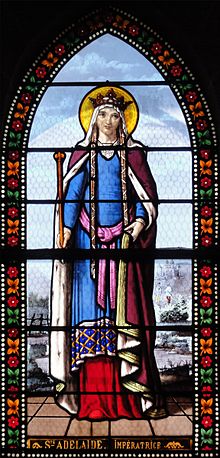 Stain glass window image of St Adelaide