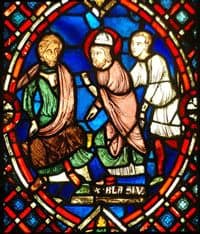 Stained glass depiction of St Blaise