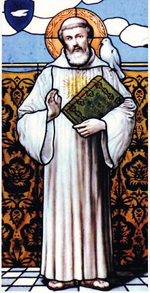 Stain glass window image of St Columbanus