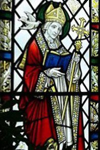 Stained glass window image of St David