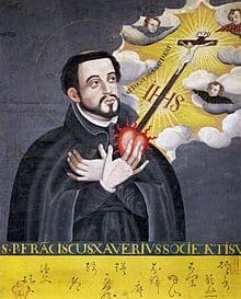 Image of St Francis Xavier with Cross piercing his heart.