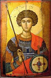 Image of St George holding a shield and a spear