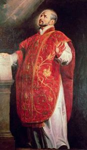 St Ignatius of Loyola in Mass celebration vestments.