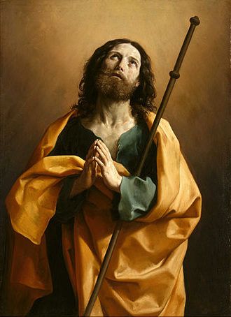 Image os St James the Apostle in prayer to Heaven.