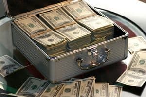 Suitcase filled with dollars