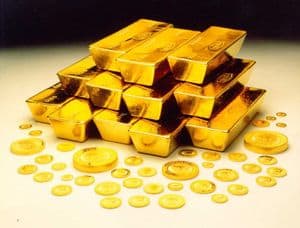 Gold bars and coins