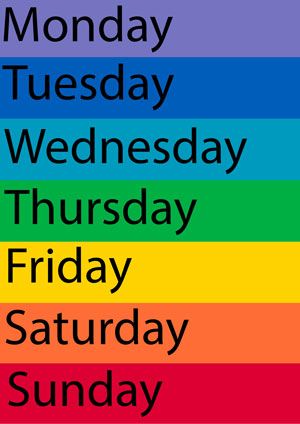 Days of the week against multiple background colours