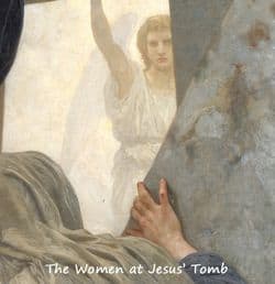 Woman looking inside Jesus' tomb