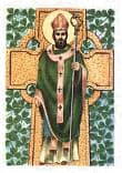 Image of St Patrick in front of a Celtic Cross.