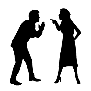 Silhouette of man and woman arguing