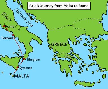 Map: Paul's Final Journey - Malta to Rome